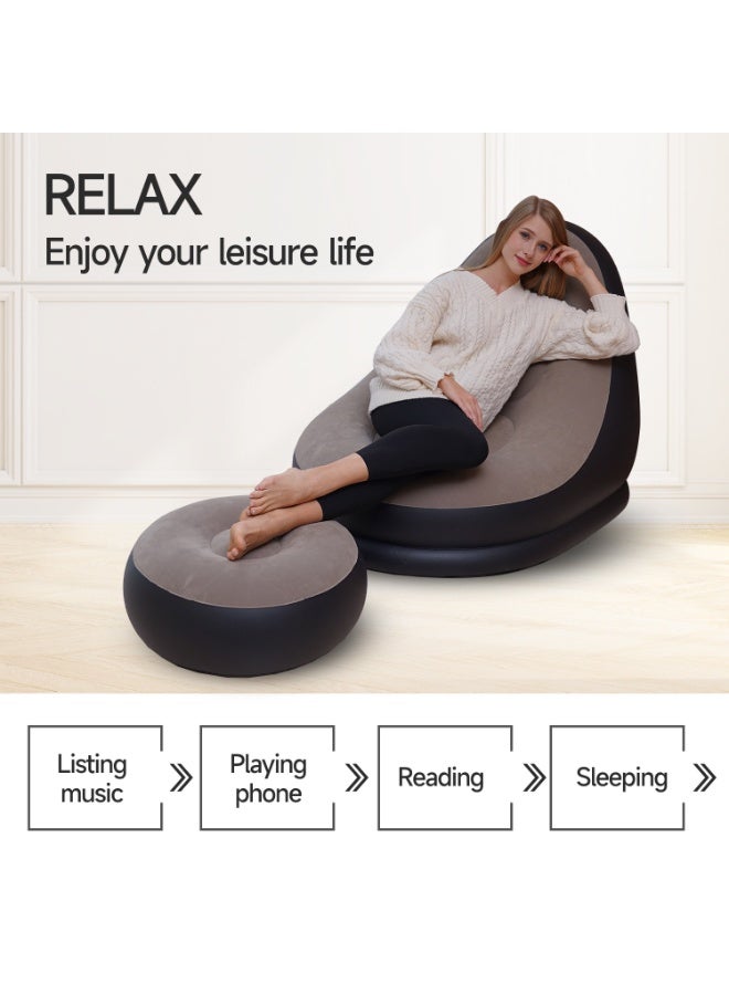 كرسي فاصوليا قابل للنفخ وقابل للطي ومحمول، مكون من قطعتين، أريكة كسولة، أريكة قابلة للنفخ، مقعد قابل للنفخ، مجموعة أثاث هوائي مع مسند للقدمين، مضخة هواء للاستخدام الداخلي والخارجي والتخييم والسفر والنزهات على الشاطئ - Image 3