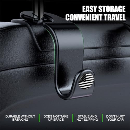 Hanemia 4PCS Car Seat Headrest Hooks, Auto Back Seat Hanger Holder, Durable Stylish Vehicle Organizer Universal Car Interior Accessories, Storage Hooks for Purses, Bags, Clothes, Hats (Black/Black Flag) - Image 4