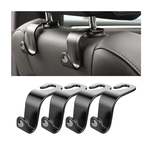 Hanemia 4PCS Car Seat Headrest Hooks, Auto Back Seat Hanger Holder, Durable Stylish Vehicle Organizer Universal Car Interior Accessories, Storage Hooks for Purses, Bags, Clothes, Hats (Black/Black Flag) - Image 1