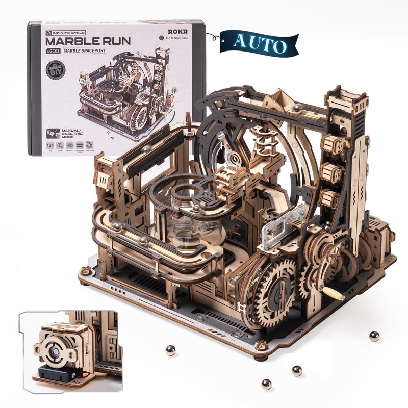 ROKR 3D Puzzles for Adults, Electric Model Kits Marble Spaceport LGC01, 472pcs Marble Run Brain Teaser Wooden Puzzles Building Toy, Desk Decor Creative Birthday Gifts for Men/Women 14+ - Image 1