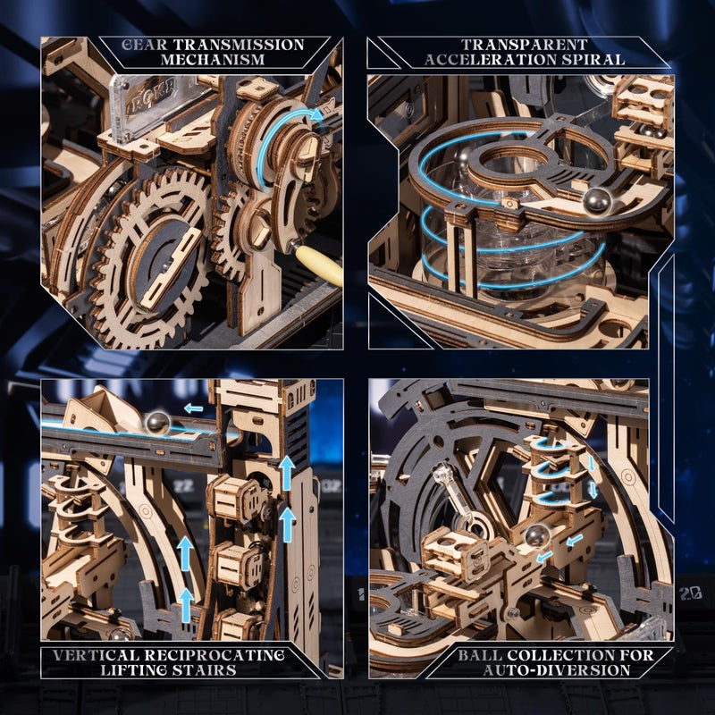 ROKR 3D Puzzles for Adults, Electric Model Kits Marble Spaceport LGC01, 472pcs Marble Run Brain Teaser Wooden Puzzles Building Toy, Desk Decor Creative Birthday Gifts for Men/Women 14+ - Image 4