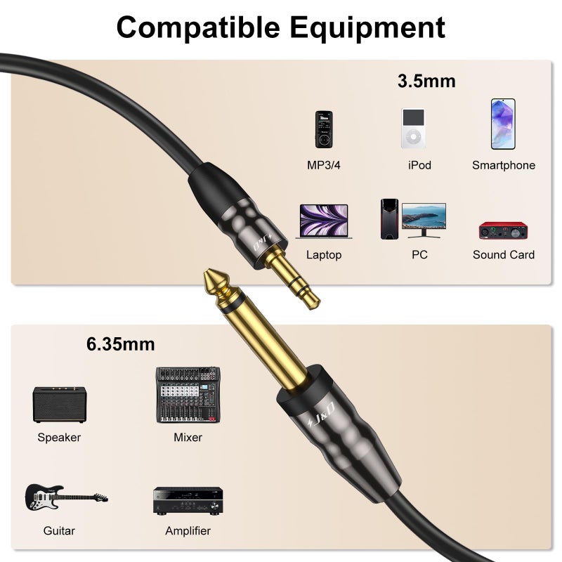 J&D 3.5mm to 6.35mm Stereo Audio Cable 6.5 Feet, 1/8 to 1/4 Cable, 3.5mm TRS Male to 1/4 Male Mono Interconnect Stereo Aux Jack Adapter Cable for Guitar, Bass, Home Theater Devices, Speaker - Image 3