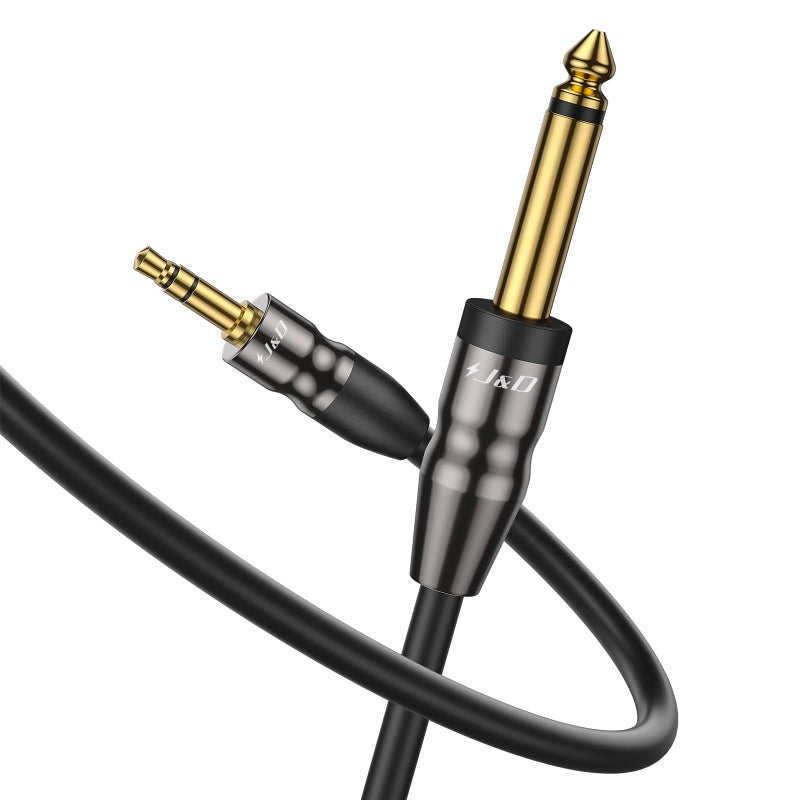 J&D 3.5mm to 6.35mm Stereo Audio Cable 6.5 Feet, 1/8 to 1/4 Cable, 3.5mm TRS Male to 1/4 Male Mono Interconnect Stereo Aux Jack Adapter Cable for Guitar, Bass, Home Theater Devices, Speaker - Image 1