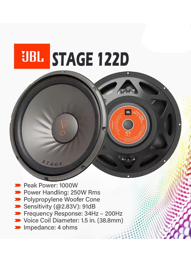 JBL Jbl Stage 122D - Subwoofer Car - 1000 Watt Harman Kardon Car Hifi Sound System Bass Box With Dual 4-Ohm Coil - 30 Cm | 12 Inch Bass Box, Black  - Image 2