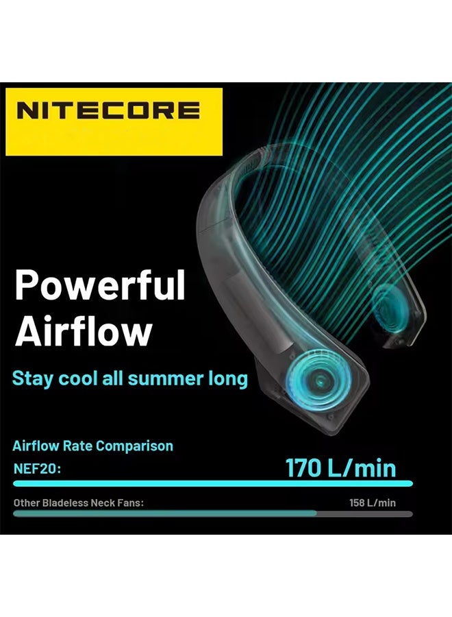 نايت كور مروحة رقبة محمولة NITECORE NEF20 بدون شفرات، مروحة رقبة صامتة، مناسبة للتخييم والصيد والرياضة، قابلة لإعادة الشحن عبر منفذ USB-C، مبرد هواء يُعلق حول الرقبة - Image 2