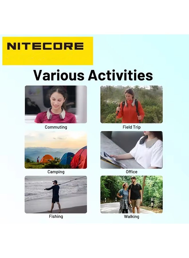 نايت كور مروحة رقبة محمولة NITECORE NEF20 بدون شفرات، مروحة رقبة صامتة، مناسبة للتخييم والصيد والرياضة، قابلة لإعادة الشحن عبر منفذ USB-C، مبرد هواء يُعلق حول الرقبة - Image 4