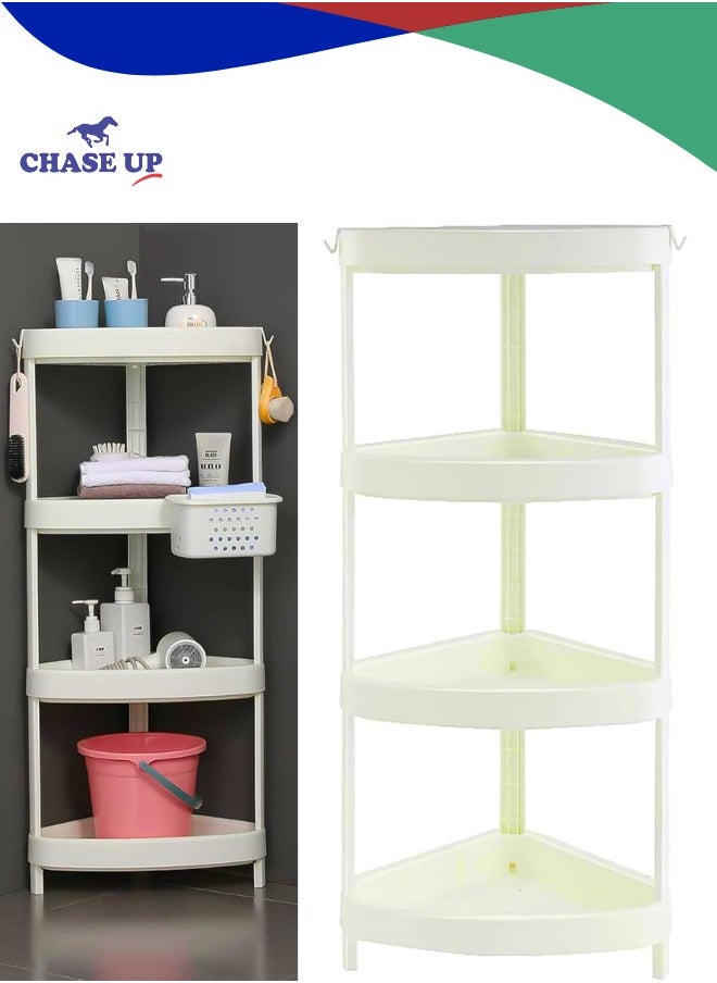 Chase Up 4 Tier Bathroom Shelving Unit, Corner Shelf Unit, Floor Standing Corner Shower Caddy Organizer Shelf, Corner Shelf Stand with Hooks, Bathroom Shelves Stand Rack, 42x30.5x100cm  - Image 1