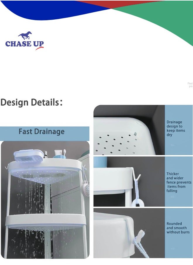 Chase Up 4 Tier Bathroom Shelving Unit, Corner Shelf Unit, Floor Standing Corner Shower Caddy Organizer Shelf, Corner Shelf Stand with Hooks, Bathroom Shelves Stand Rack, 42x30.5x100cm  - Image 2
