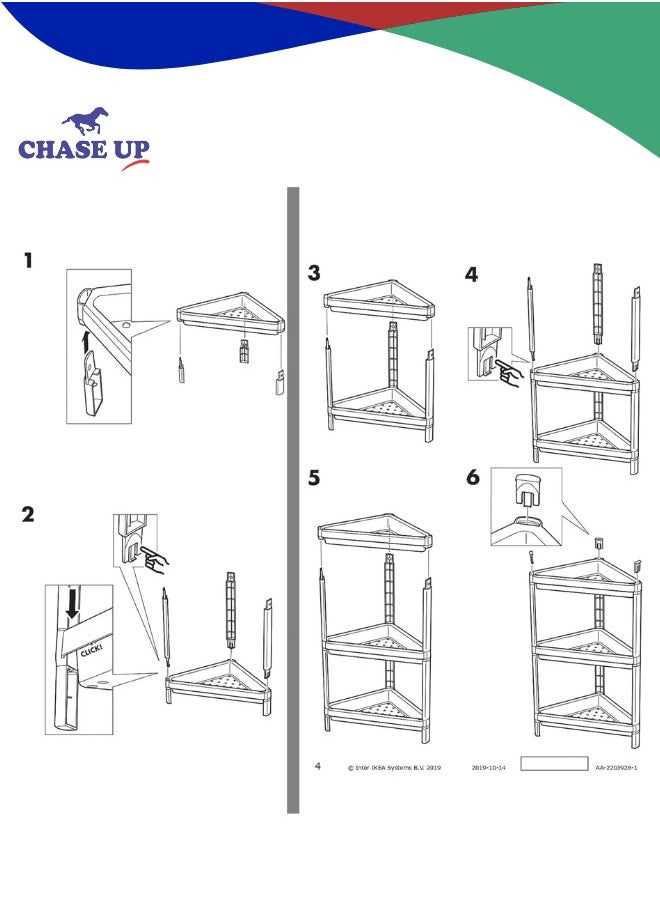 Chase Up 4 Tier Bathroom Shelving Unit, Corner Shelf Unit, Floor Standing Corner Shower Caddy Organizer Shelf, Corner Shelf Stand with Hooks, Bathroom Shelves Stand Rack, 42x30.5x100cm  - Image 3