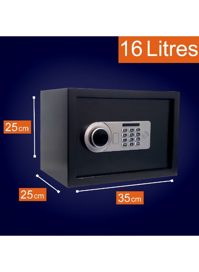 MAMATOONS A4 Documents Size Safe Box With Digital Keypad, Key Lock and Removable Shelf, Steel Money Box, Security Locker for Cash Jewelry Passports Documents Office Home Size 35x25x25cm (Black) - Image 2