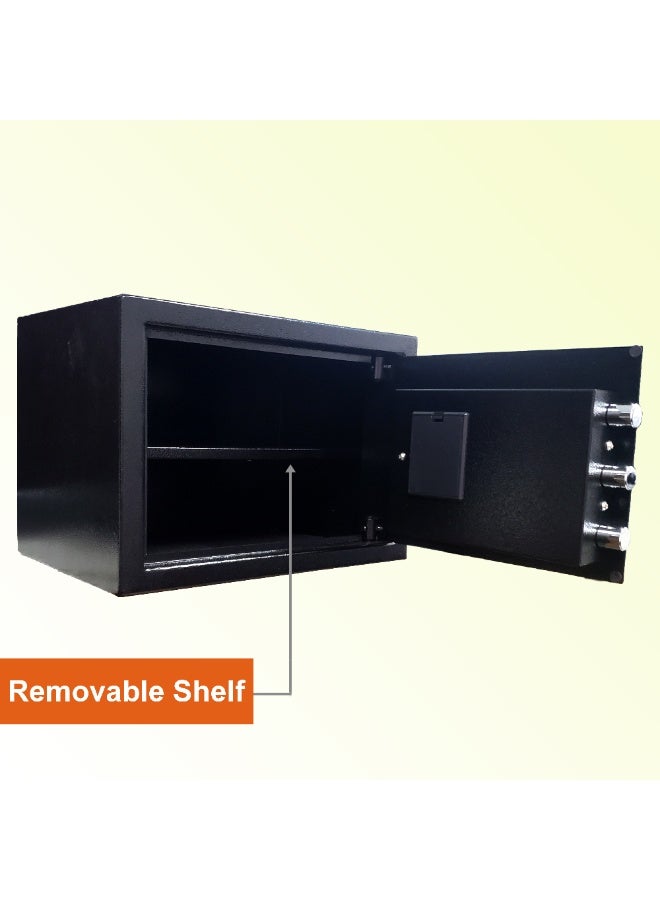 MAMATOONS A4 Documents Size Safe Box With Digital Keypad, Key Lock and Removable Shelf, Steel Money Box, Security Locker for Cash Jewelry Passports Documents Office Home Size 35x25x25cm (Black) - Image 4