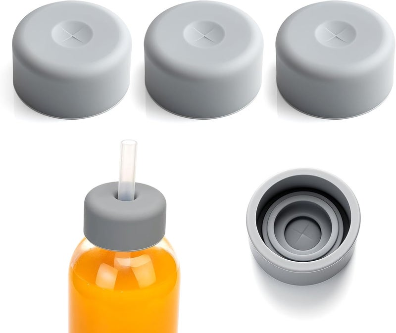 Zukro Water Bottles Replacement Rubber Lids with Straw Hole, Silicone Cap for Luxfuel/Epica/Sursip 10oz/18oz/24oz Glass Bottles With Mouth Opening 1.49 Inch, Press-in Fit, BPA Free, 3 Pack - Image 1