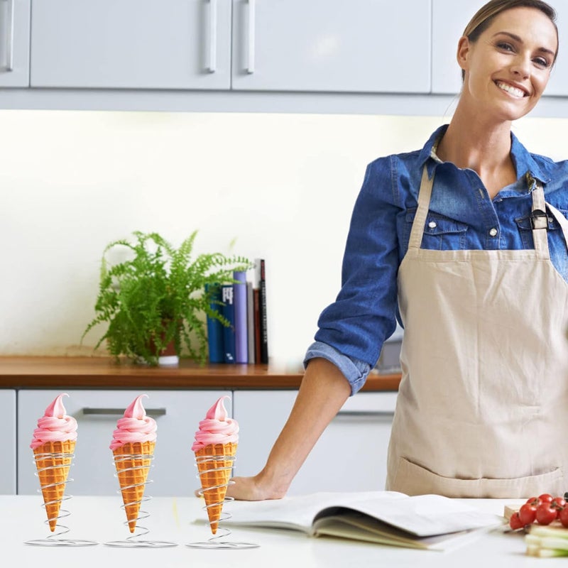 كلاراكو حامل عرض مخروطي للآيس كريم من كلاركو، 4 قطع، حامل مصاصة بدون تنقيط، رف عرض طعام، حامل مخروط الوافل، حامل مخروط حلزوني معدني، حامل مخروط الوافل، حامل معدني، مصاصة مخروطية من الفولاذ المقاوم للصدأ - Image 4