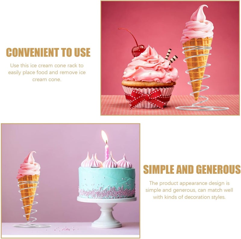 كلاراكو حامل عرض مخروطي للآيس كريم من كلاركو، 4 قطع، حامل مصاصة بدون تنقيط، رف عرض طعام، حامل مخروط الوافل، حامل مخروط حلزوني معدني، حامل مخروط الوافل، حامل معدني، مصاصة مخروطية من الفولاذ المقاوم للصدأ - Image 5