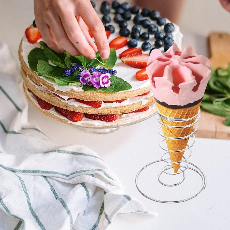 كلاراكو حامل عرض مخروطي للآيس كريم من كلاركو، 4 قطع، حامل مصاصة بدون تنقيط، رف عرض طعام، حامل مخروط الوافل، حامل مخروط حلزوني معدني، حامل مخروط الوافل، حامل معدني، مصاصة مخروطية من الفولاذ المقاوم للصدأ - Image 2