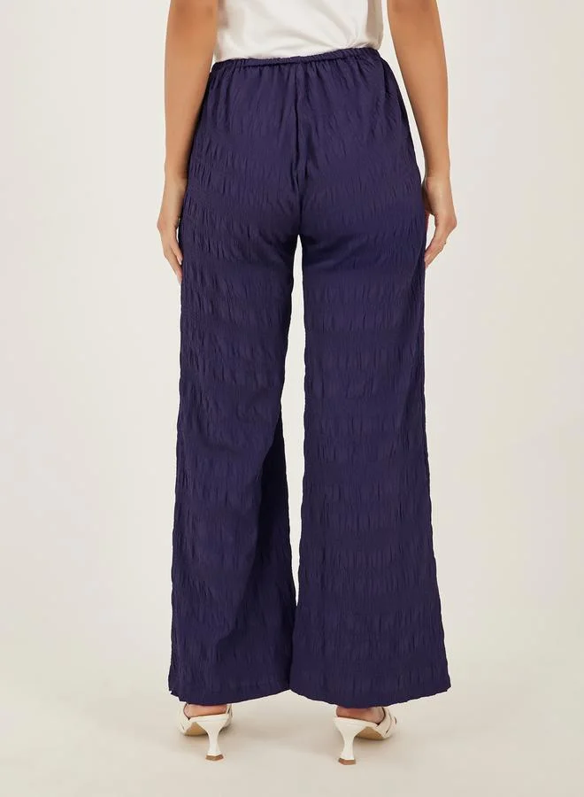 Styli Styli Textured Wide Leg Pants with Elastic Waistband