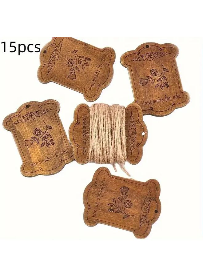 15pcs Wooden Yarn Winding Shafts Floral Engraved Handmade DIY Sewing Craft - Image 1