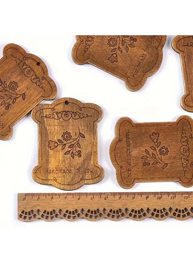 15pcs Wooden Yarn Winding Shafts Floral Engraved Handmade DIY Sewing Craft - Image 5