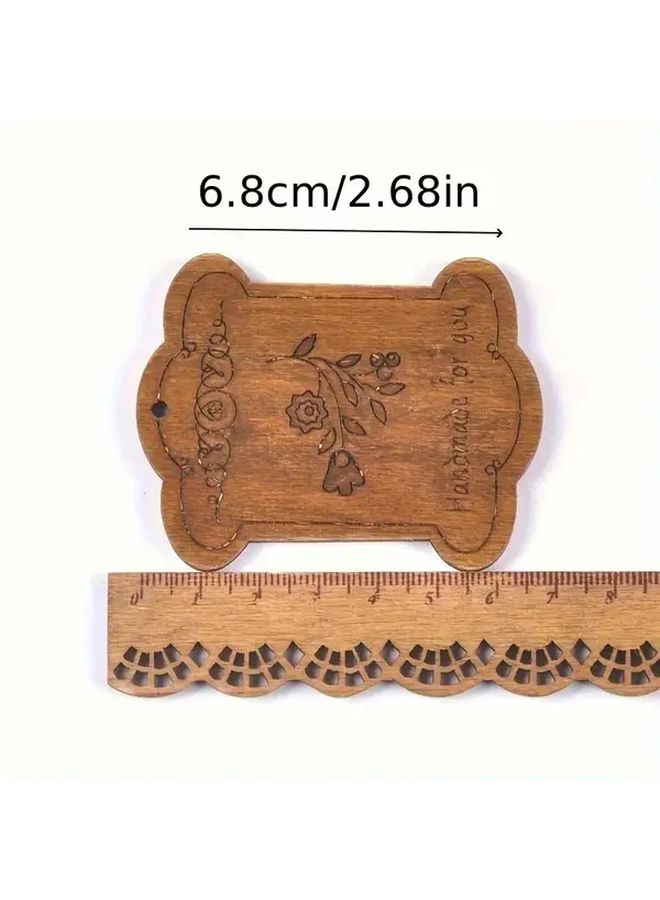 15pcs Wooden Yarn Winding Shafts Floral Engraved Handmade DIY Sewing Craft - Image 2