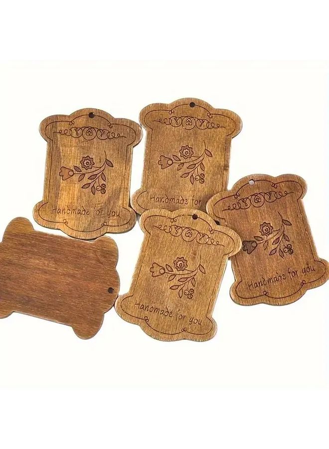 15pcs Wooden Yarn Winding Shafts Floral Engraved Handmade DIY Sewing Craft - Image 4
