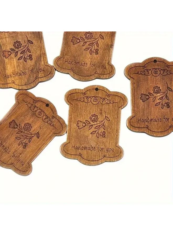15pcs Wooden Yarn Winding Shafts Floral Engraved Handmade DIY Sewing Craft - Image 3