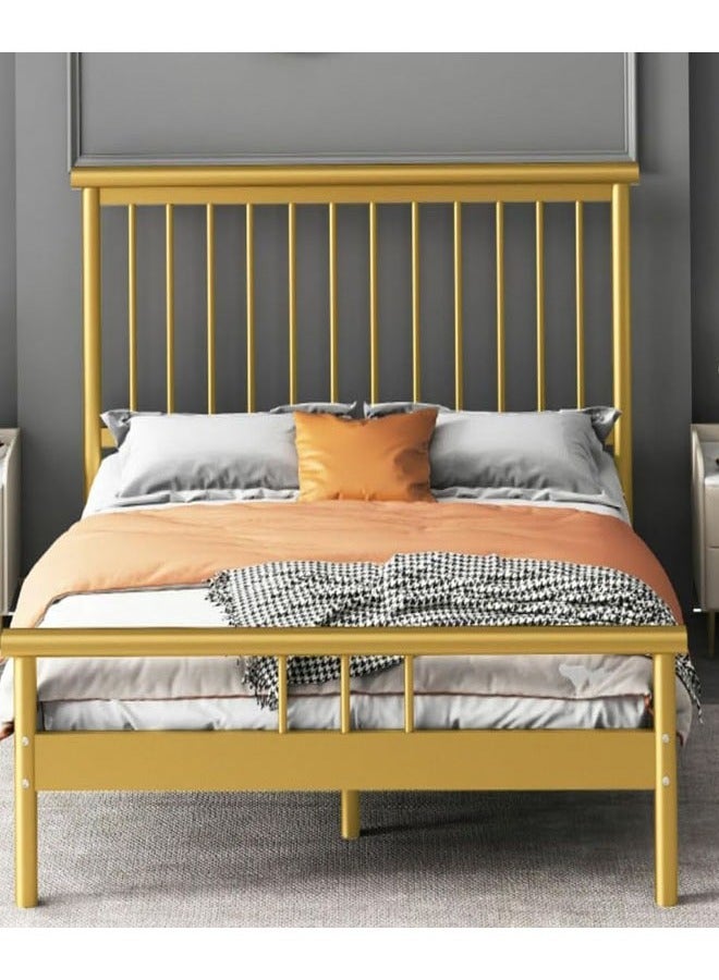 keke Modern thick carbon steel ribbed frame bed with hollow rectangular headboard for bedroom - Image 1