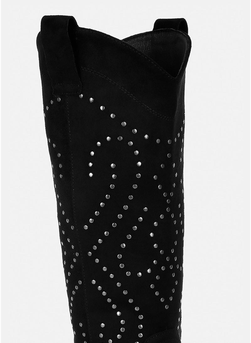 London Rag Studs Embellished Cowboy Boots in Black - Image 4