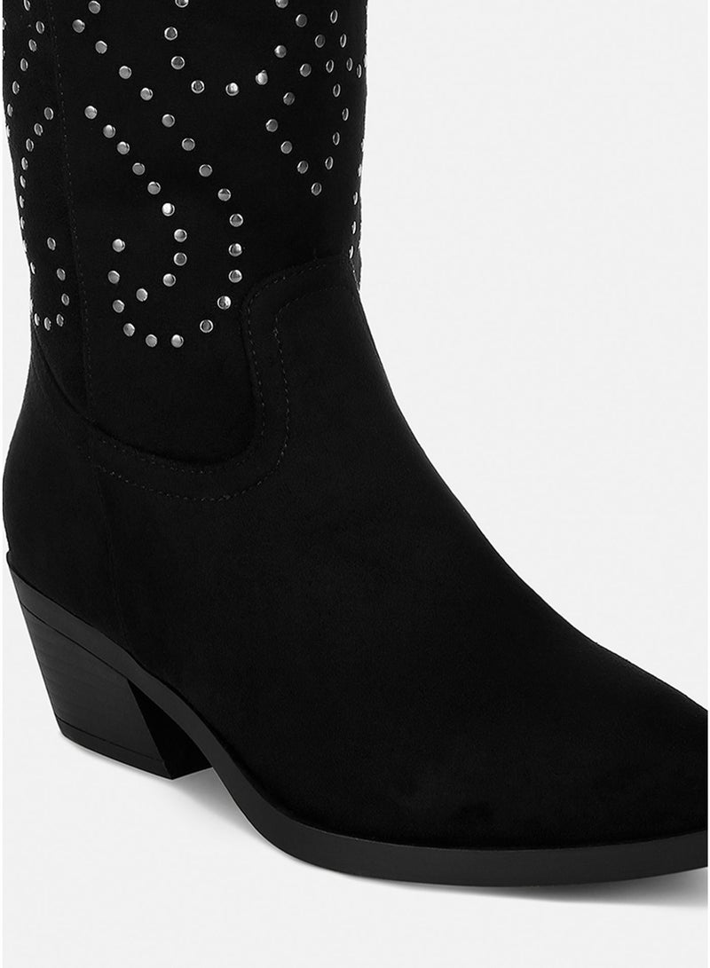 London Rag Studs Embellished Cowboy Boots in Black - Image 5