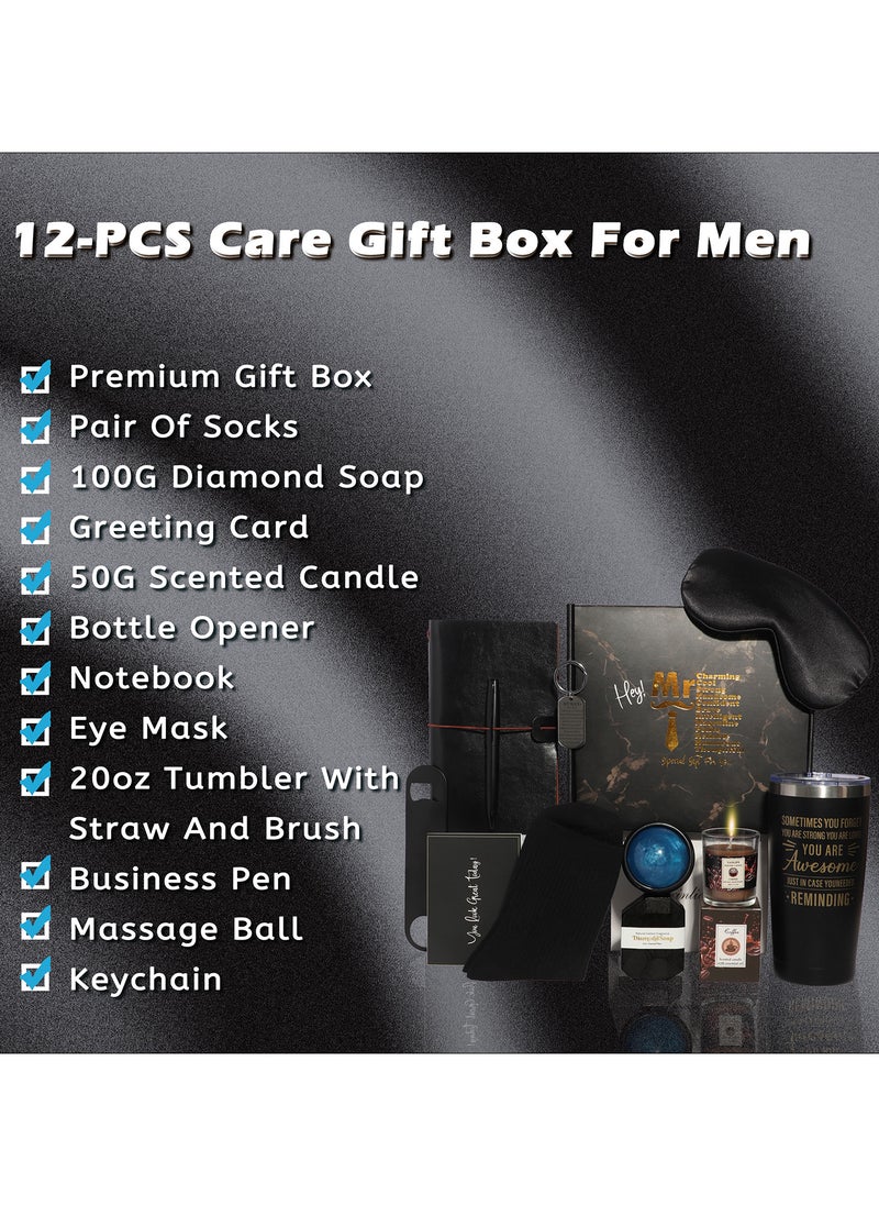 MissTiara - Gift Baskets for Men - Birthday Gift Box Set Contains 12 Items Inspirational Gifts Relaxing Spa Treatment Packages for Men Friendship Friend Gifts for Men - Image 1