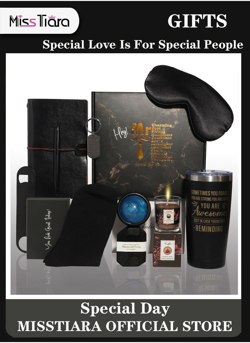 MissTiara - Gift Baskets for Men - Birthday Gift Box Set Contains 12 Items Inspirational Gifts Relaxing Spa Treatment Packages for Men Friendship Friend Gifts for Men - Image 1