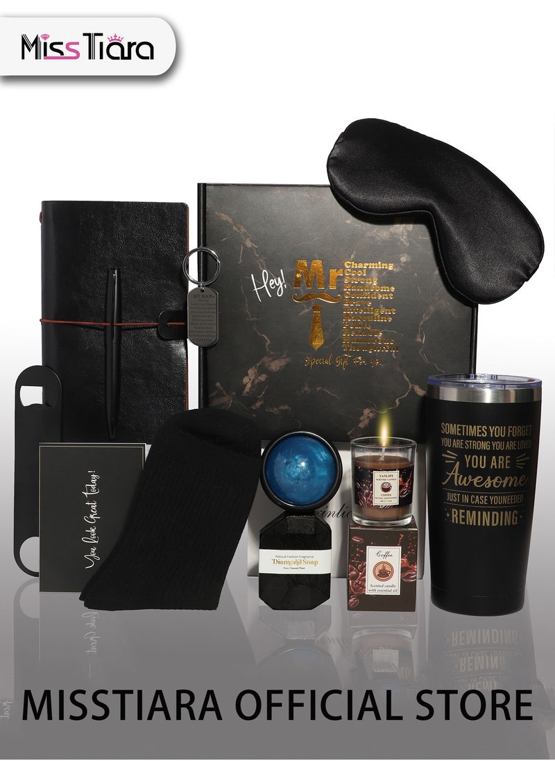 MissTiara - Gift Baskets for Men - Birthday Gift Box Set Contains 12 Items Inspirational Gifts Relaxing Spa Treatment Packages for Men Friendship Friend Gifts for Men - Image 1