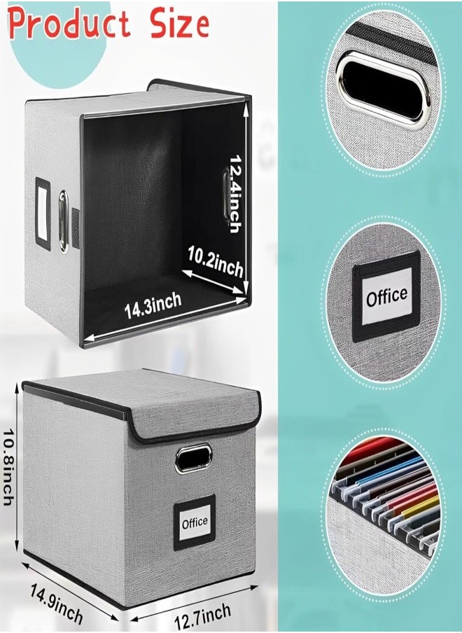 GUDOO - File Organizer Box with Lid, Collapsible Linen Filing Box, Large Capacity File Folder Storage Box, Portable Hanging File Box - Image 1
