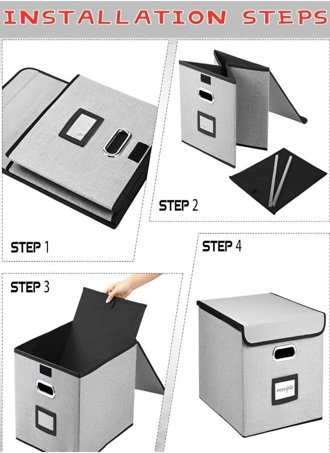 GUDOO - File Organizer Box with Lid, Collapsible Linen Filing Box, Large Capacity File Folder Storage Box, Portable Hanging File Box - Image 1