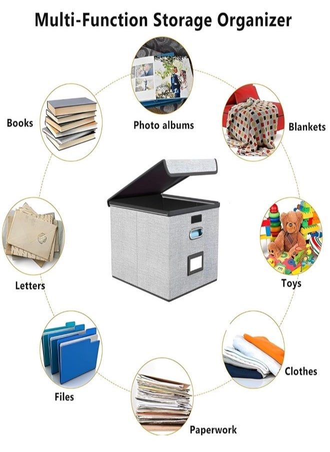 GUDOO - File Organizer Box with Lid, Collapsible Linen Filing Box, Large Capacity File Folder Storage Box, Portable Hanging File Box - Image 1