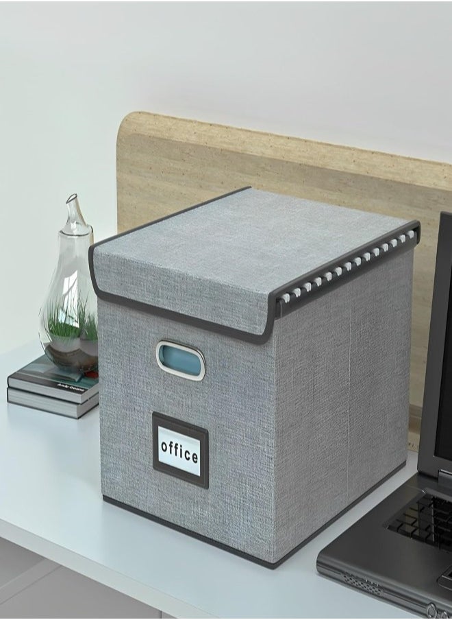 GUDOO - File Organizer Box with Lid, Collapsible Linen Filing Box, Large Capacity File Folder Storage Box, Portable Hanging File Box - Image 1