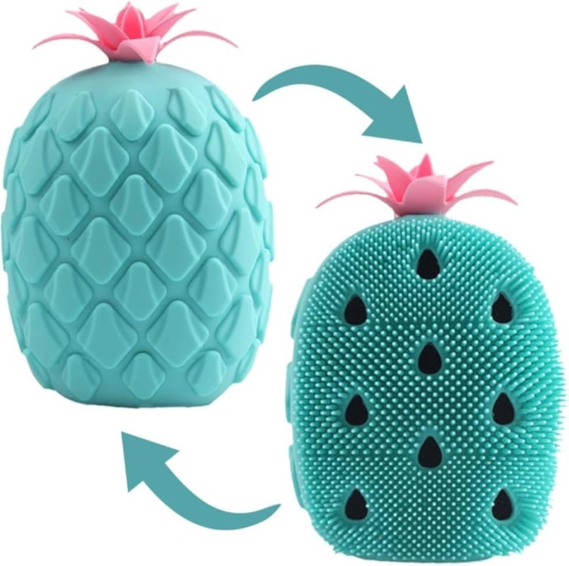 Silicone Body Brush, Pineapple Silicone Shower Scrubber, Face Brush Bathing Sponge Shower Exfoliating Brush, Massage Brush 2 in 1 Shampoo Brush for Women Men All Kinds of Skin.