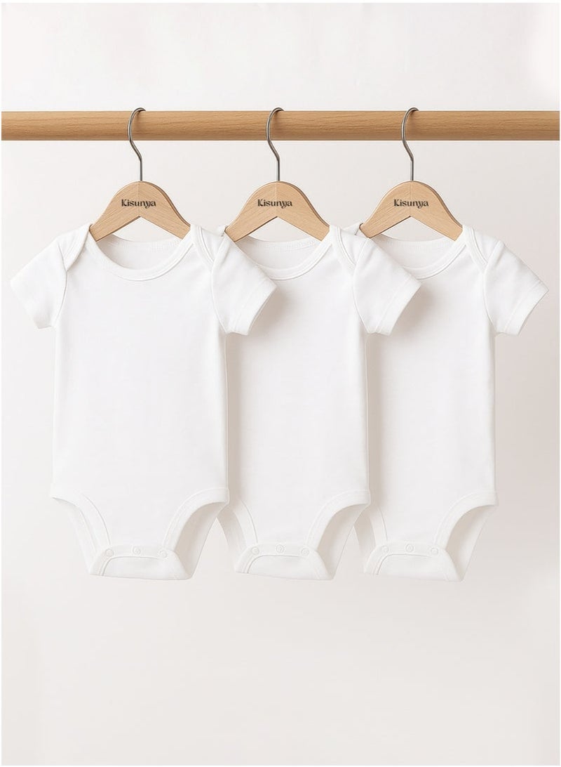 Kisunya Romper For Babies - 3Pcs - Short Sleeve Romper Set – Soft Cotton Infant Rompers, Comfortable and Breathable Newborn Outfits, Easy to Wear, Ideal for Daily Use, Playtime, and Summer Essentials - Image 2