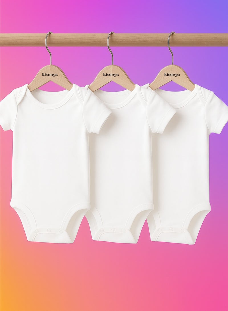 Kisunya Romper For Babies - 3Pcs - Short Sleeve Romper Set – Soft Cotton Infant Rompers, Comfortable and Breathable Newborn Outfits, Easy to Wear, Ideal for Daily Use, Playtime, and Summer Essentials - Image 1