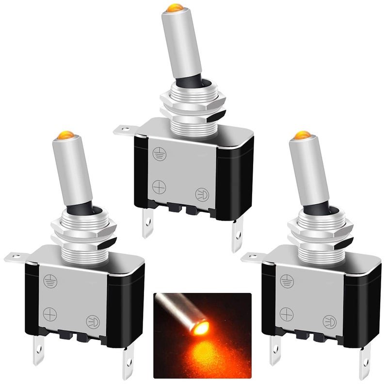 Twidec /3Pcs Rocker Lighted Toggle Switch 12V 20A Heavy Duty Racing Car Automotive Auto SPST ON/Off Toggle Switch Yellow LED Illuminated 3Pin ASW-07DY - Image 1