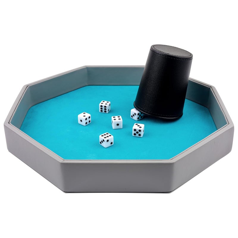 RERIVER Dice Rolling Tray, Blue Felt Lined PU Leather Octagon Dice Tray for Dungeon Crawler Games - Image 4
