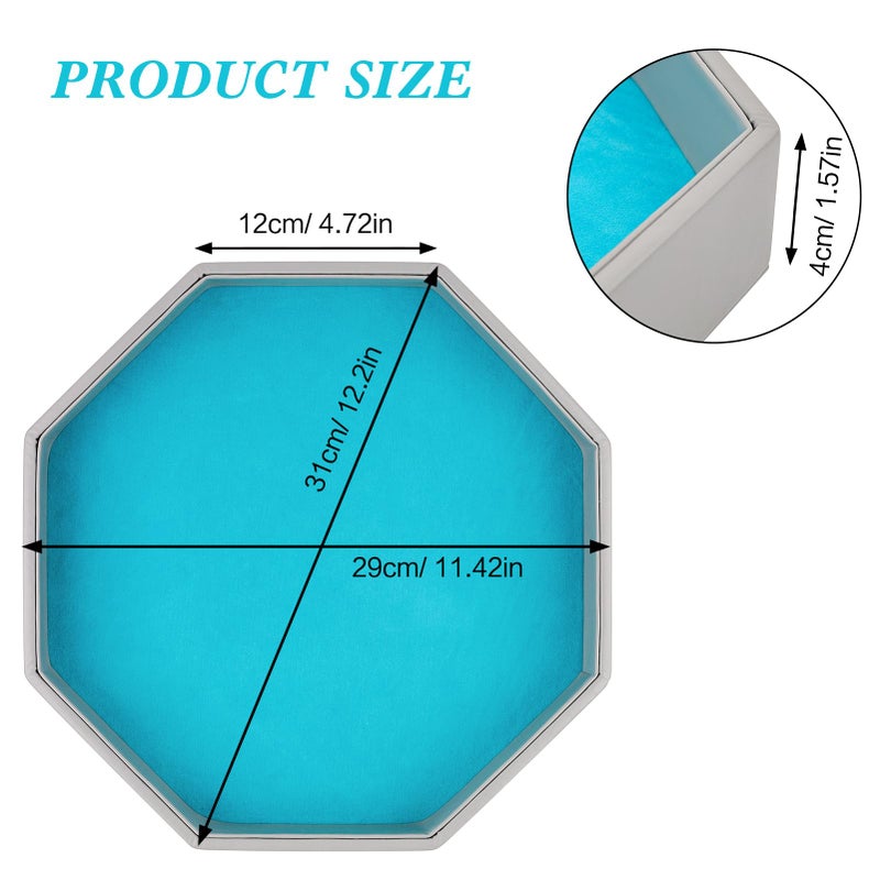 RERIVER Dice Rolling Tray, Blue Felt Lined PU Leather Octagon Dice Tray for Dungeon Crawler Games - Image 3