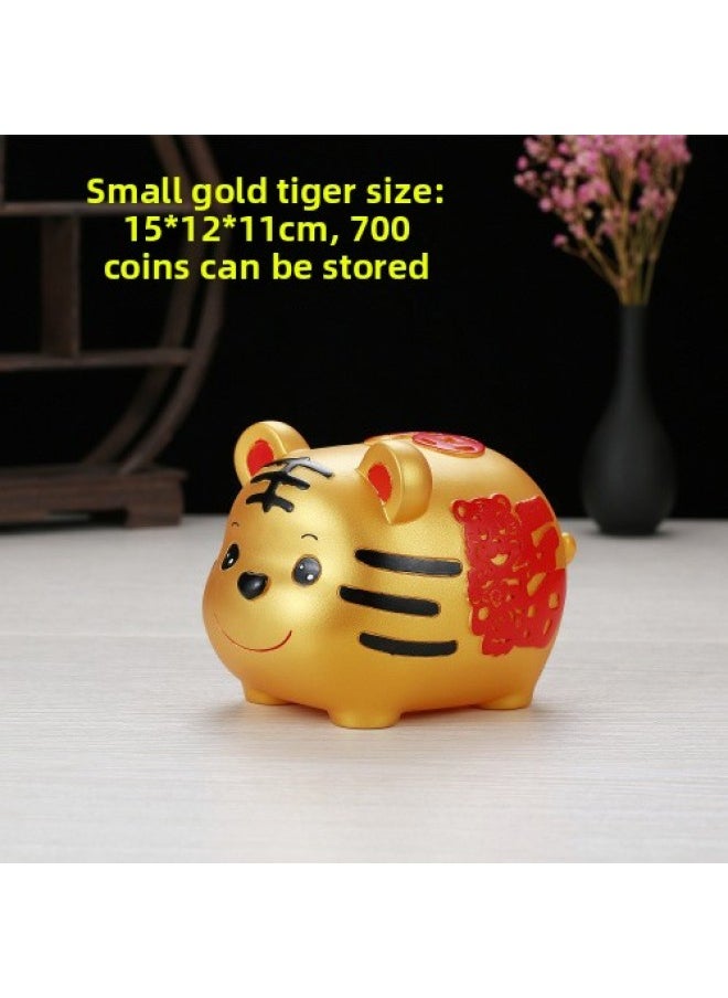 Cartoon Year Of The Tiger Zodiac Tiger Piggy Bank Piggy Bank Large Size Can't Enter Children's Birthday Gift Piggy Bank-Color:Lucky Tiger Black Trumpet—available  - Image 1