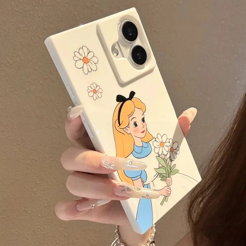 Apple iPhone 16 phone case, TPU shockproof, fashionable, niche, painted daisy, girl's drop-proof phone case.