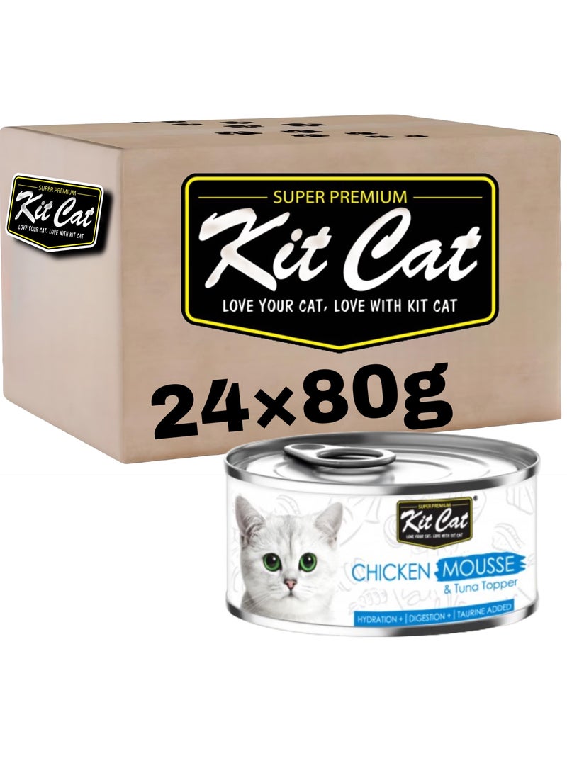 Kit Cat (24 packs) wet food with chicken mousse and tuna flavor for small and large cats / 80 grams - Image 1