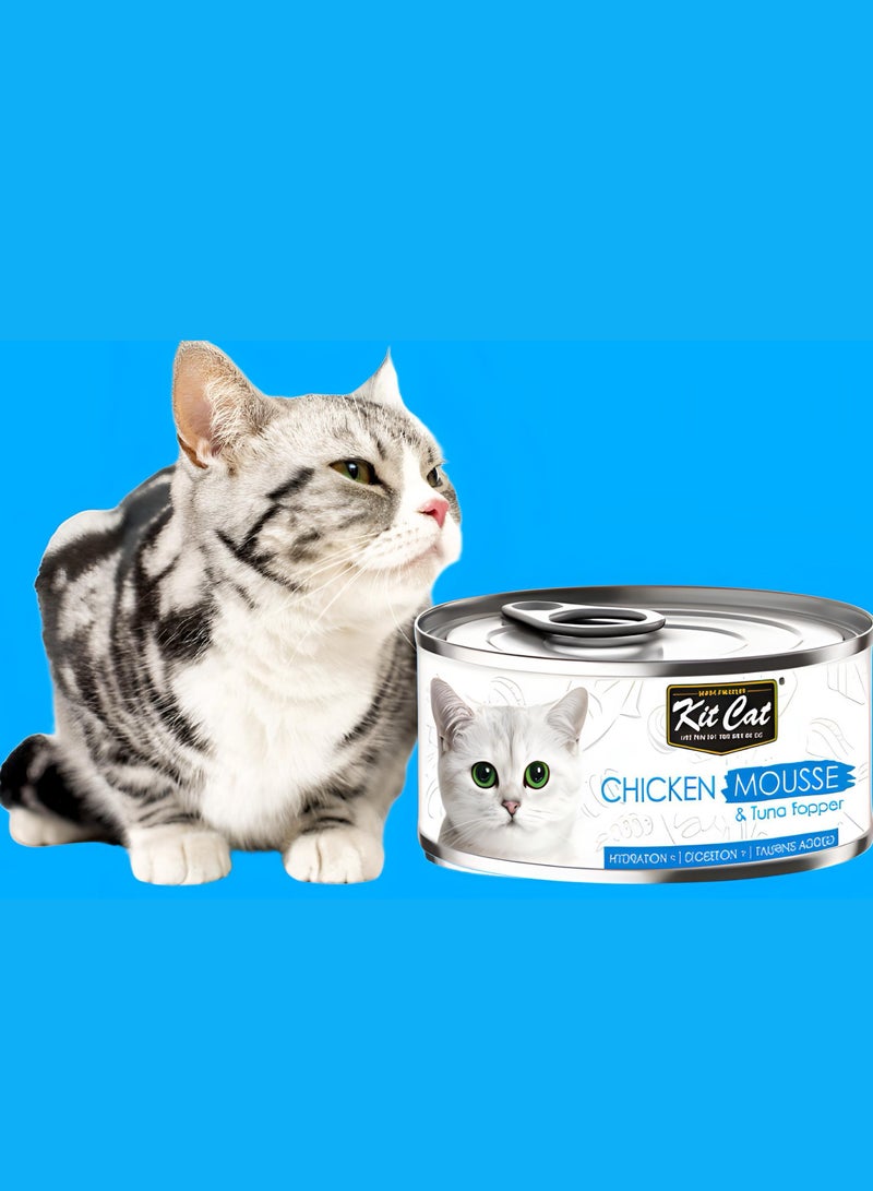 Kit Cat (24 packs) wet food with chicken mousse and tuna flavor for small and large cats / 80 grams - Image 5