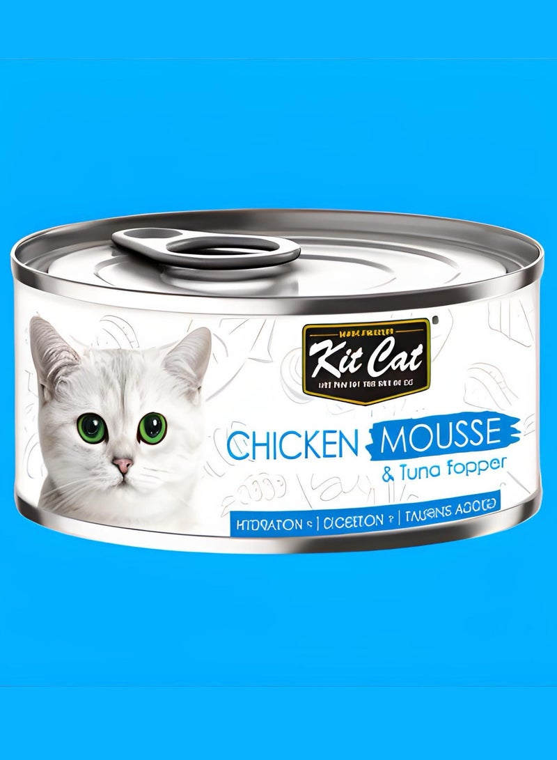 Kit Cat (24 packs) wet food with chicken mousse and tuna flavor for small and large cats / 80 grams - Image 3
