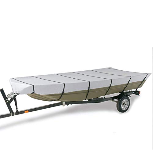 GOODSMANN Jon Boat Covers Waterproof Heavy Duty Marine Grade UV Resistant Trailerable Boat Cover with Adjustable Straps Gray Fits 16ft Length Beam Width to 75'' for Jon Boat - Image 1