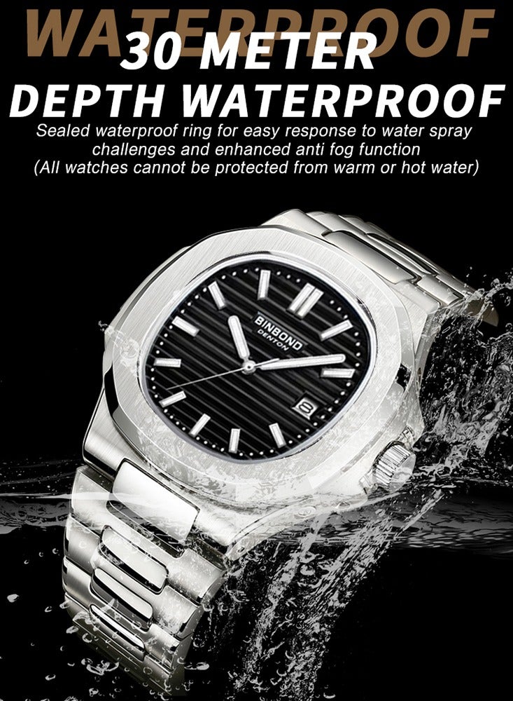 بينبوند ساعات رجالية كوارتز ساعة رجالية مقاومة للماء من الفولاذ المقاوم للصدأ ساعة رجالية كوارتز للأعمال - Image 2