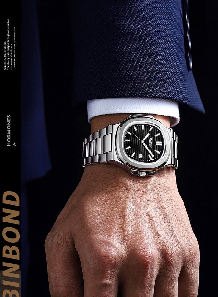 بينبوند ساعات رجالية كوارتز ساعة رجالية مقاومة للماء من الفولاذ المقاوم للصدأ ساعة رجالية كوارتز للأعمال - Image 4