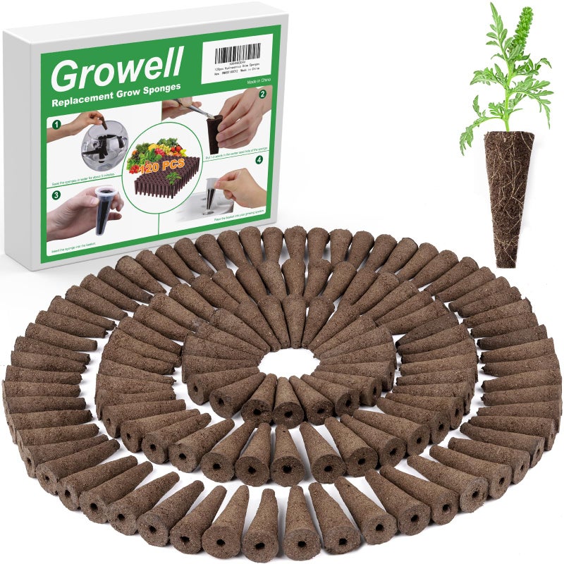 Growell Grow Sponges, 120 Pack Hydroponic Pods, Seed Pods Replacement Sponges Compatible with Aerogarden and Others, Hydroponic sponges for All Indoor Hydroponics Growing System - Image 1